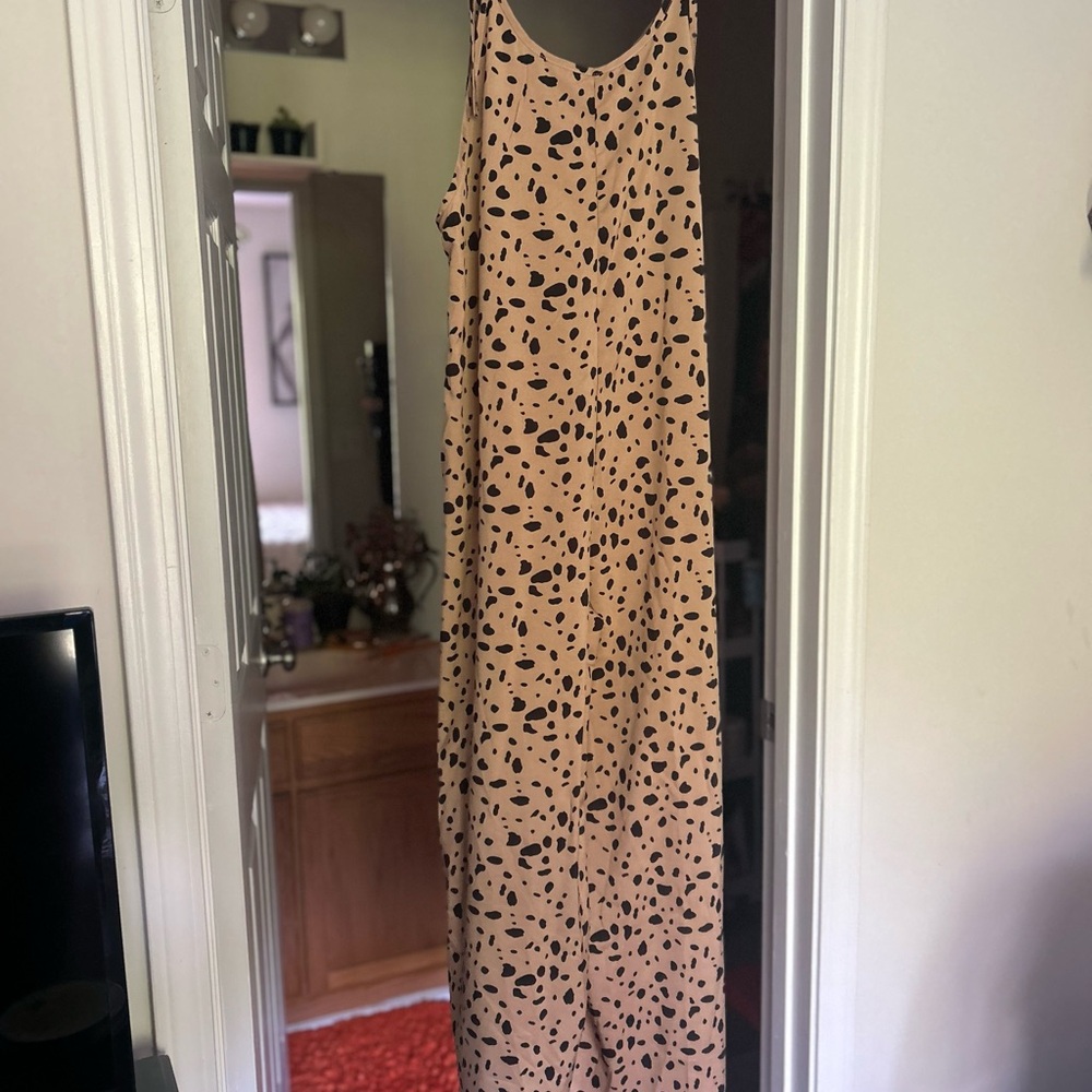 Spotted Tan Sleeveless Jumpsuit